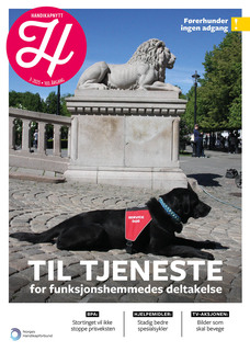 Coveret til Handikapnytt nr 3-2025 med bilde av servicehund på Løvebakken