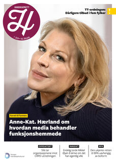 Forsiden på Handikapnytt nummer 1/2024, med bilde av Anne-Kat. Hærland