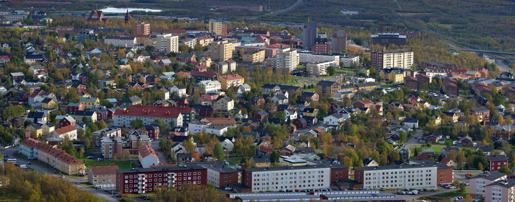 Flyfoto av Kiruna sentrum.