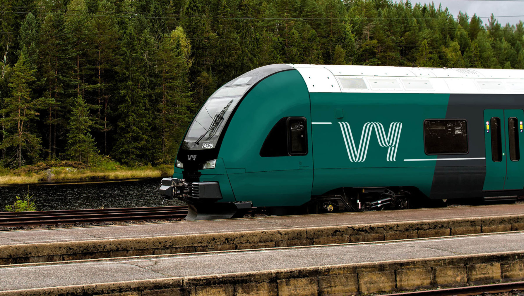 Bilde av tog med ny grønnfarge og Vy-logo.