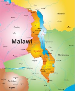 Kart over Malawi og nabolandene.