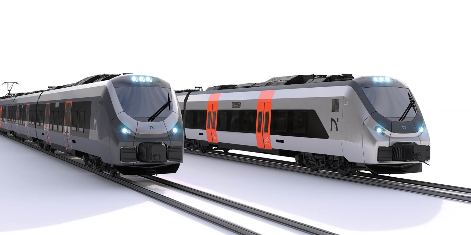 Tegning av de nye togsettene, sett forfra.