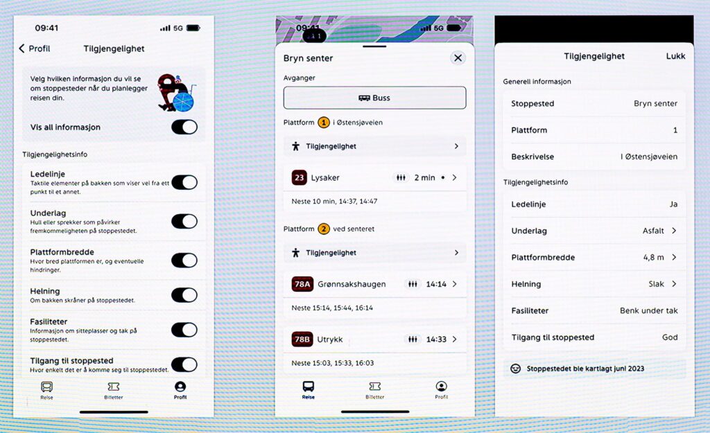 Bilde av appen som vises på en stor skjerm.