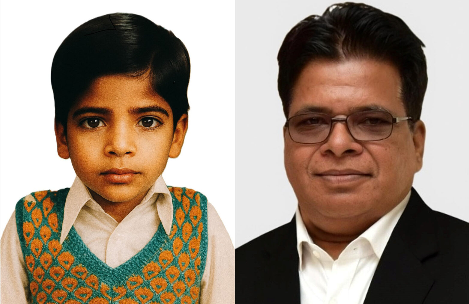 Collage med ett bilde av Mohammad Yousaf Nazmi som barn og ett som voksen